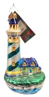 Rare Christopher Radko SEA SHINE Lighthouse Hand Blown Glass Ornament 1015989